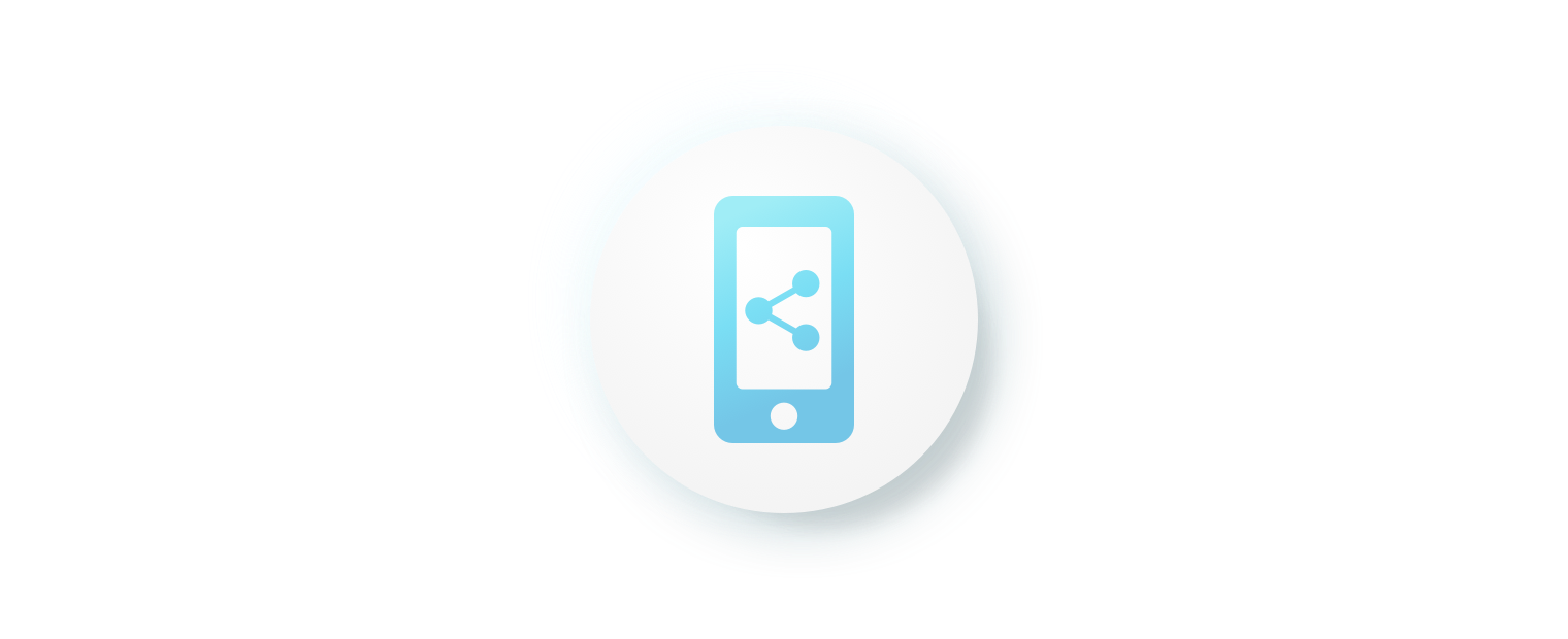 A stylized icon of a smartphone with a sharing symbol (a circle with three connected dots) on its screen, set against a white circular background. This image visually represents a mobility aggregator app that facilitates the sharing of different services.