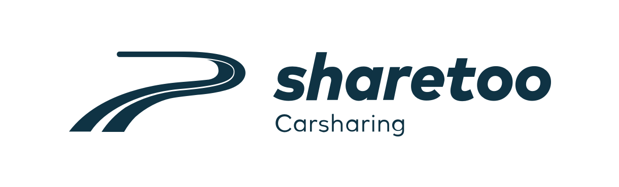 Logo for sharetoo Carsharing. The logo features a stylized, dark blue "S" shape on the left, followed by the word "sharetoo" and the smaller text "Carsharing" underneath.