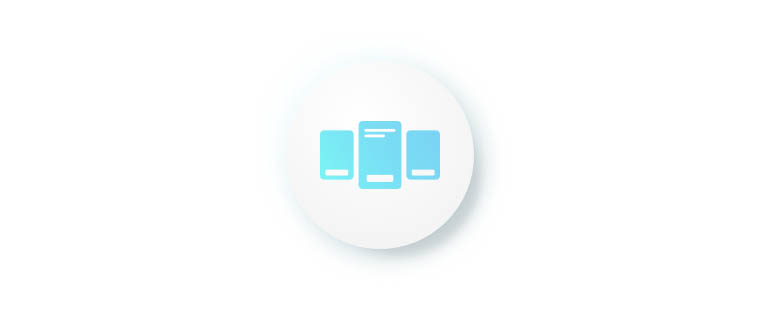 A simple icon of three stylized mobile devices, depicted in light blue and white gradients, arranged next to each other. The icon is centered within a white circle on a light gray background.