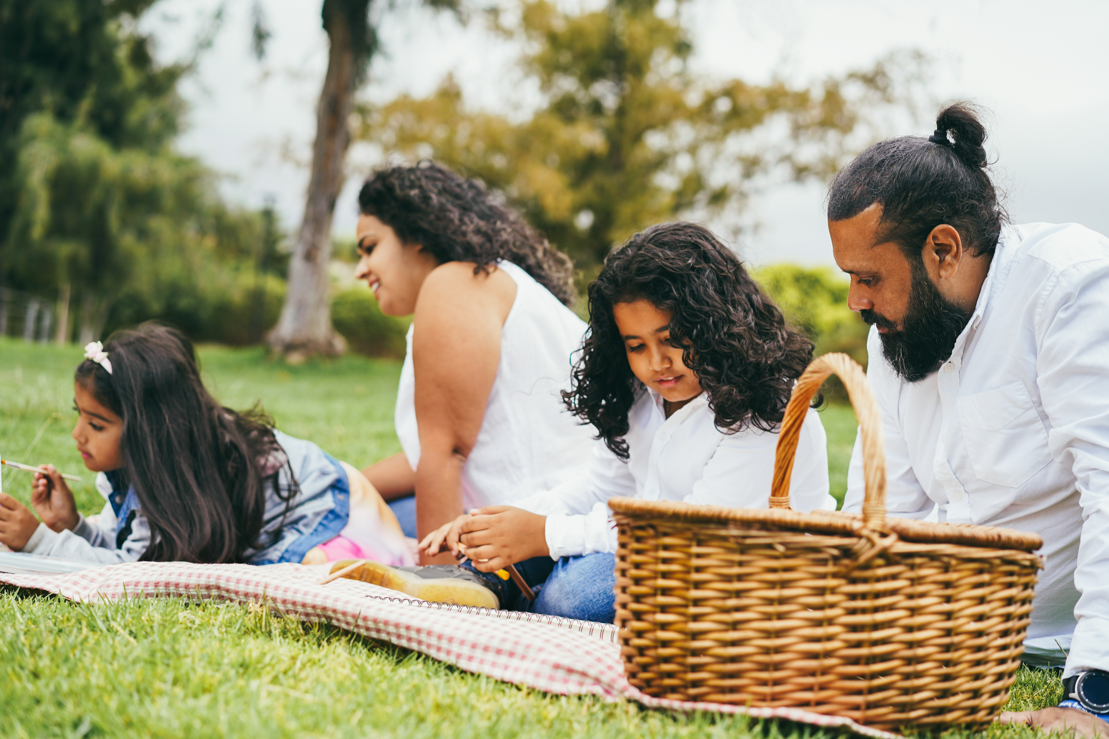 people on a picnic stock image
