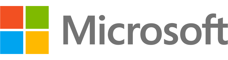 Microsoft logo with four colored squares forming a window and the word Microsoft in grey.
