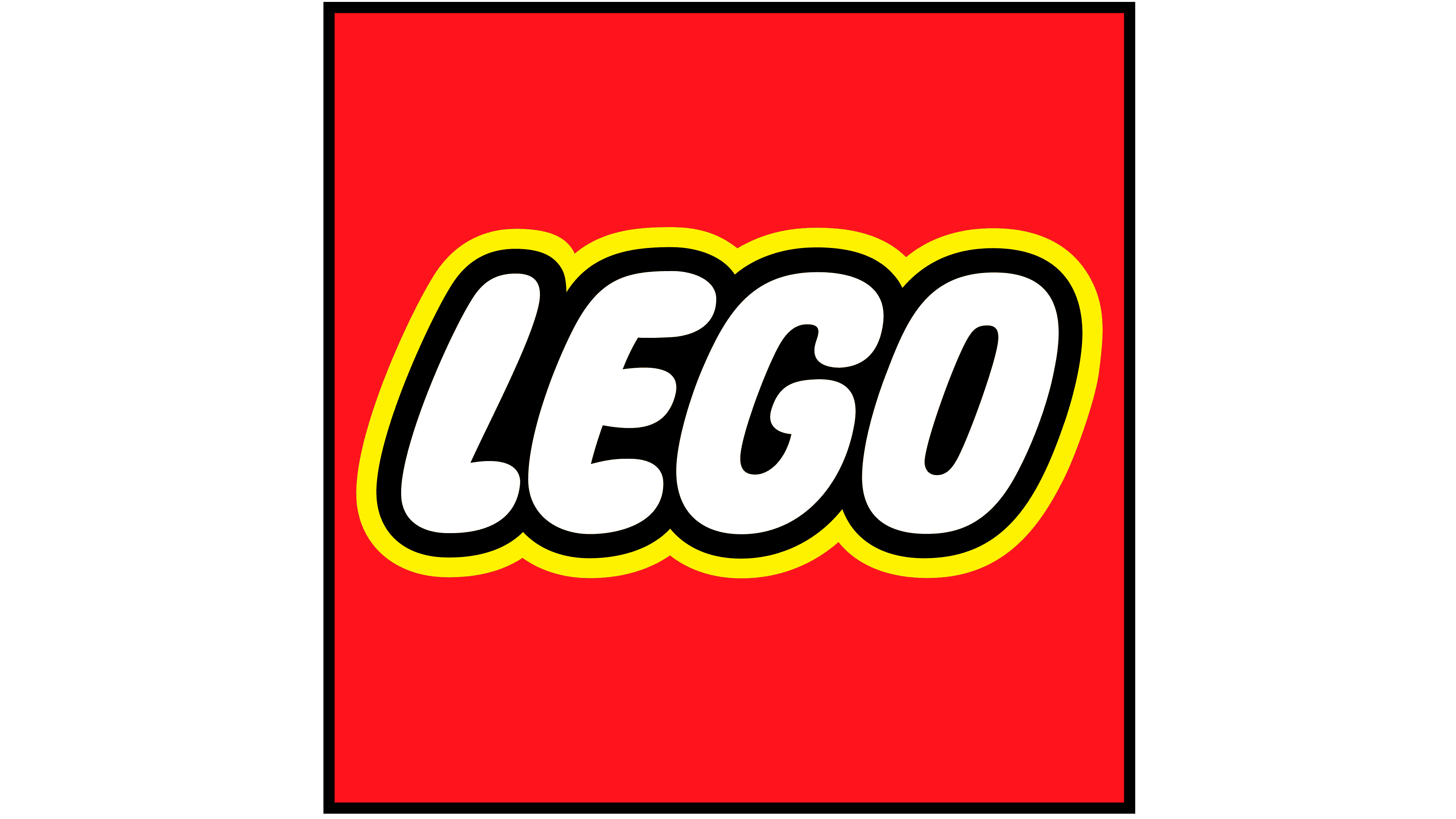 LEGO brand logo with white letters outlined in black and yellow on a red background.