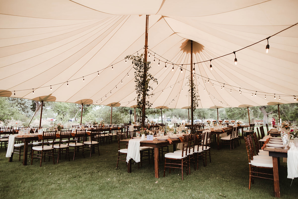 The tent where the couple hosted a beautiful sunset dinner. 
