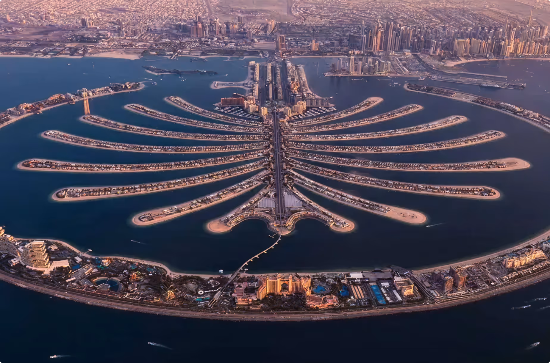 Dubai Palm Jumeirah aerial view luxury waterfront properties and villas real estate investment