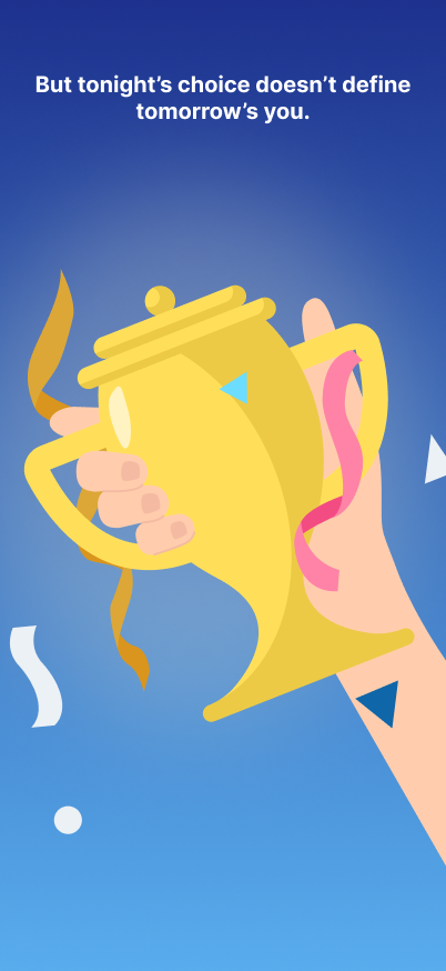 Hand holding a trophie with confetti falling