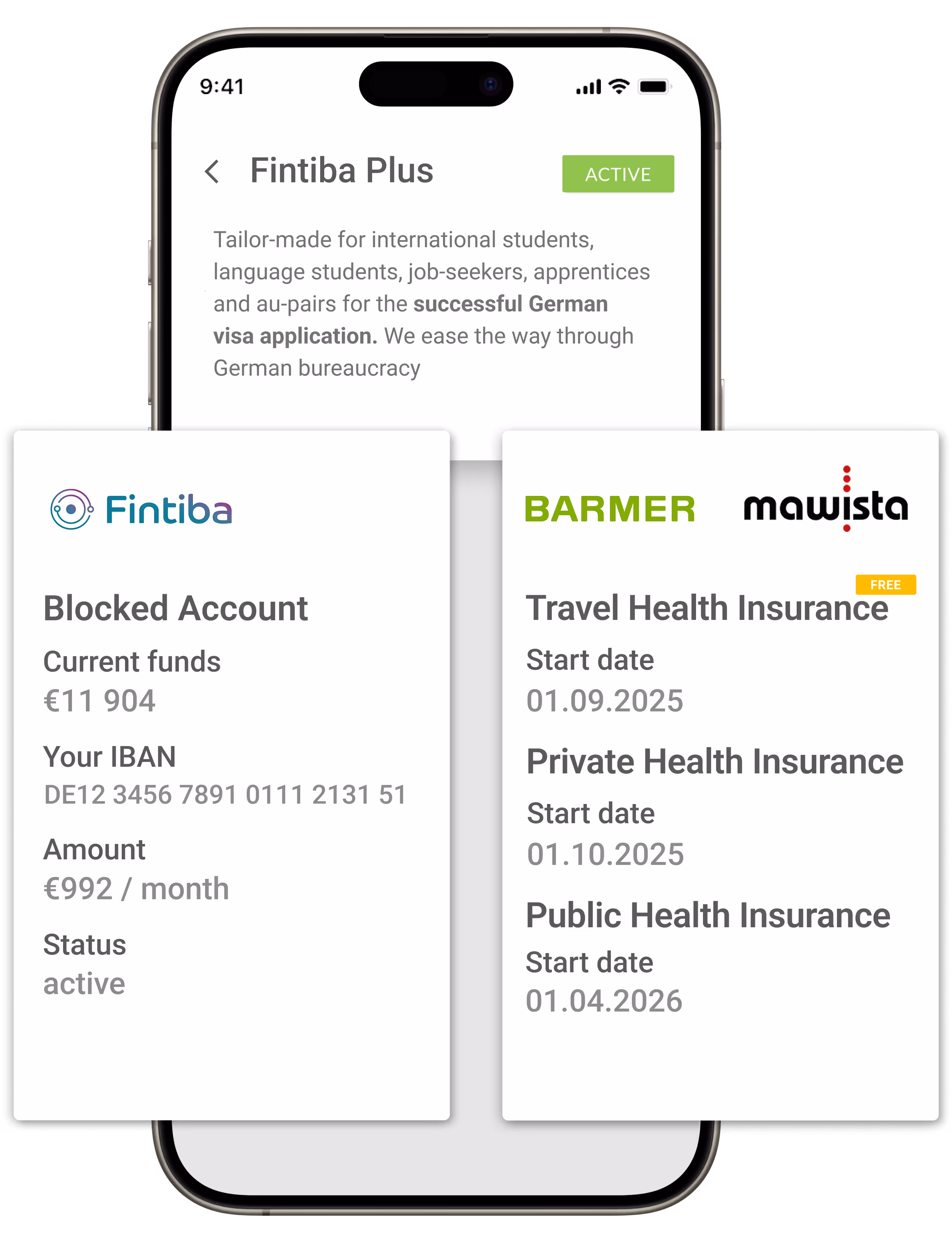 Smartphone screen showing blocked account and health insurance details