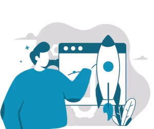 Illustration of a person launching a referral programme