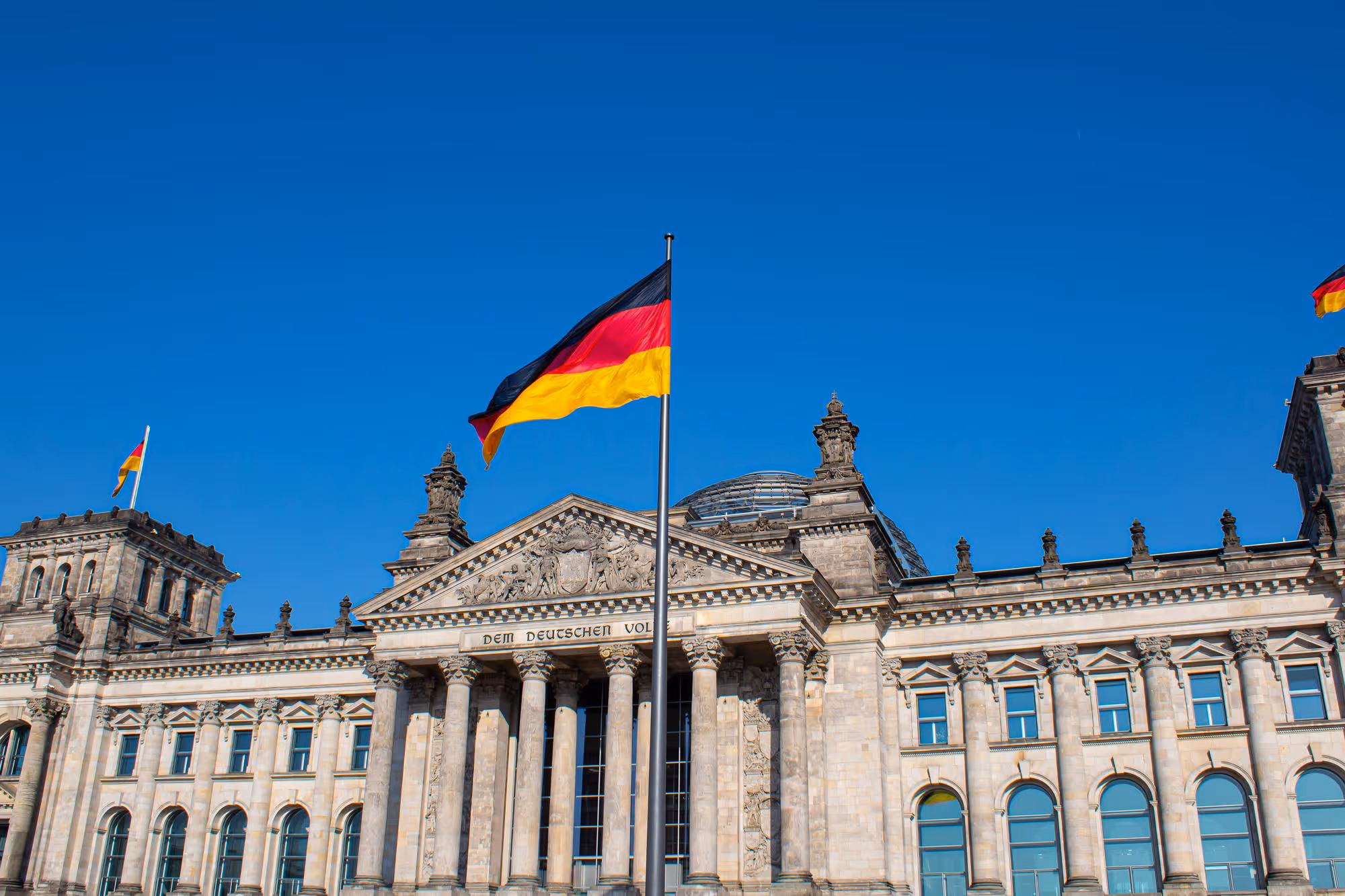 German building with German flag