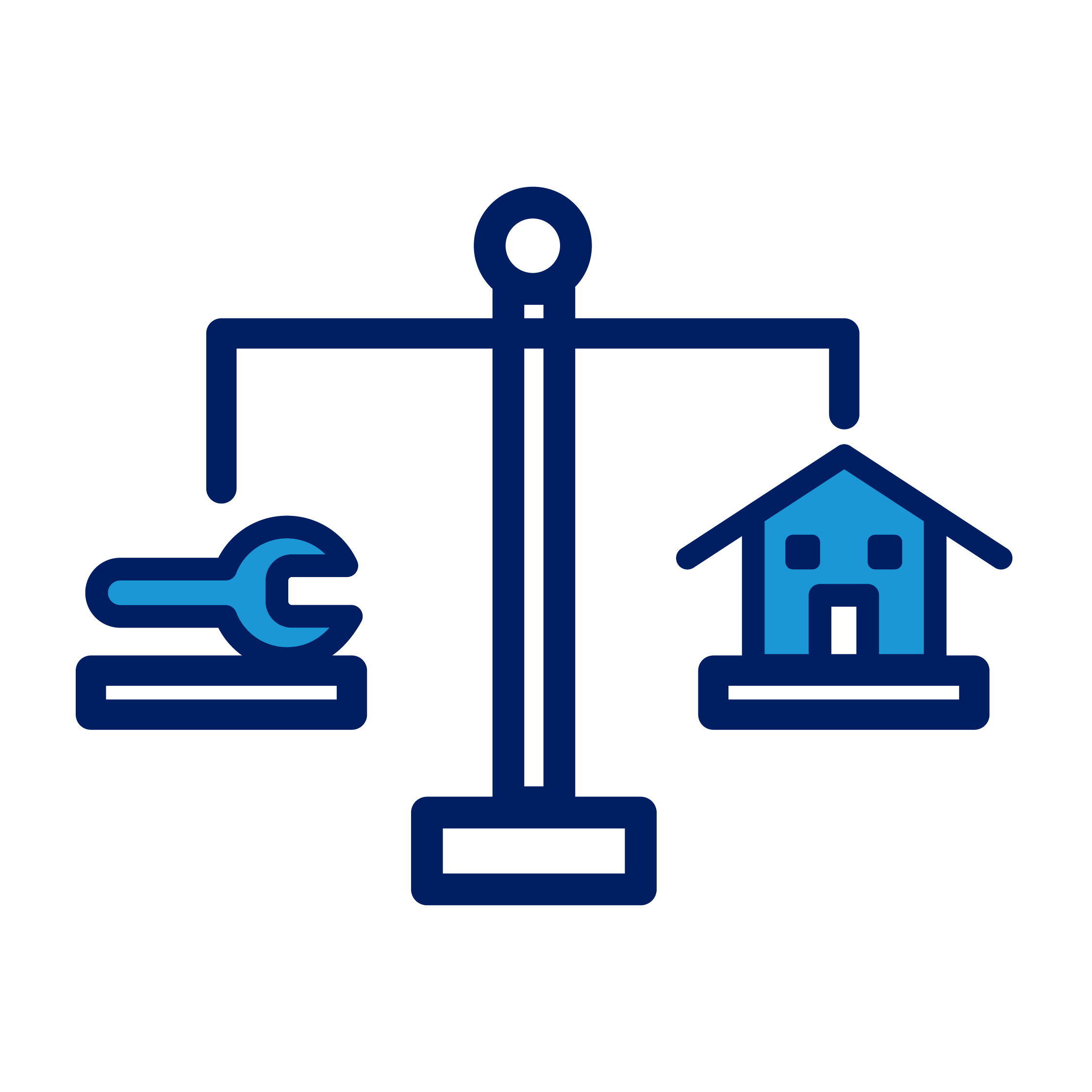 scale with trench and house icon