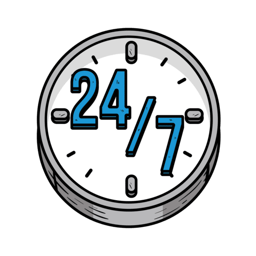 icon of clock with 24/7 on it