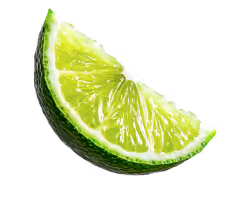 Bright green lime wedge illustration on transparent background, representing fresh mojito citrus in Perico's Limojito energy drink.