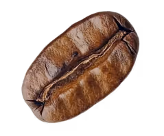 Medium-dark espresso bean with defined crack used in floating ingredient animation for Perico’s Espresso Martini homepage section. 