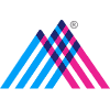 A black background with a pink and blue triangle.