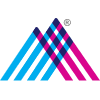 A black background with a pink and blue triangle.