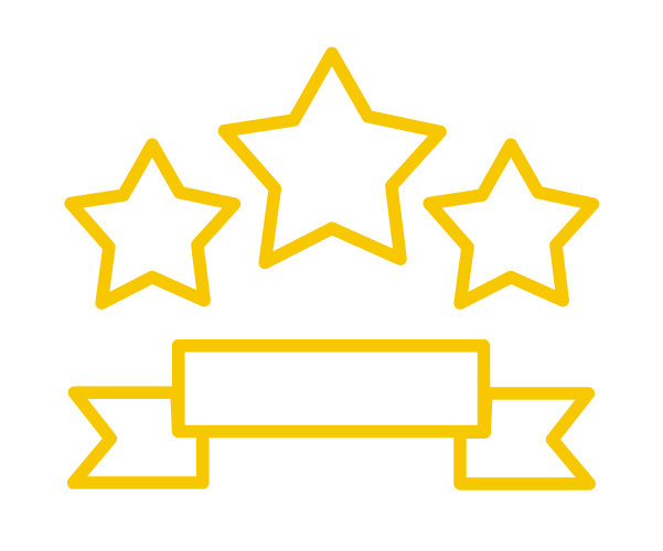 Line Based Icon, Yellow, Three stars above a banner
