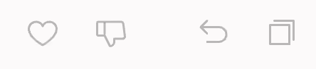 Icons of a heart, thumbs down, undo arrow, and clipboard in a row on a light background.