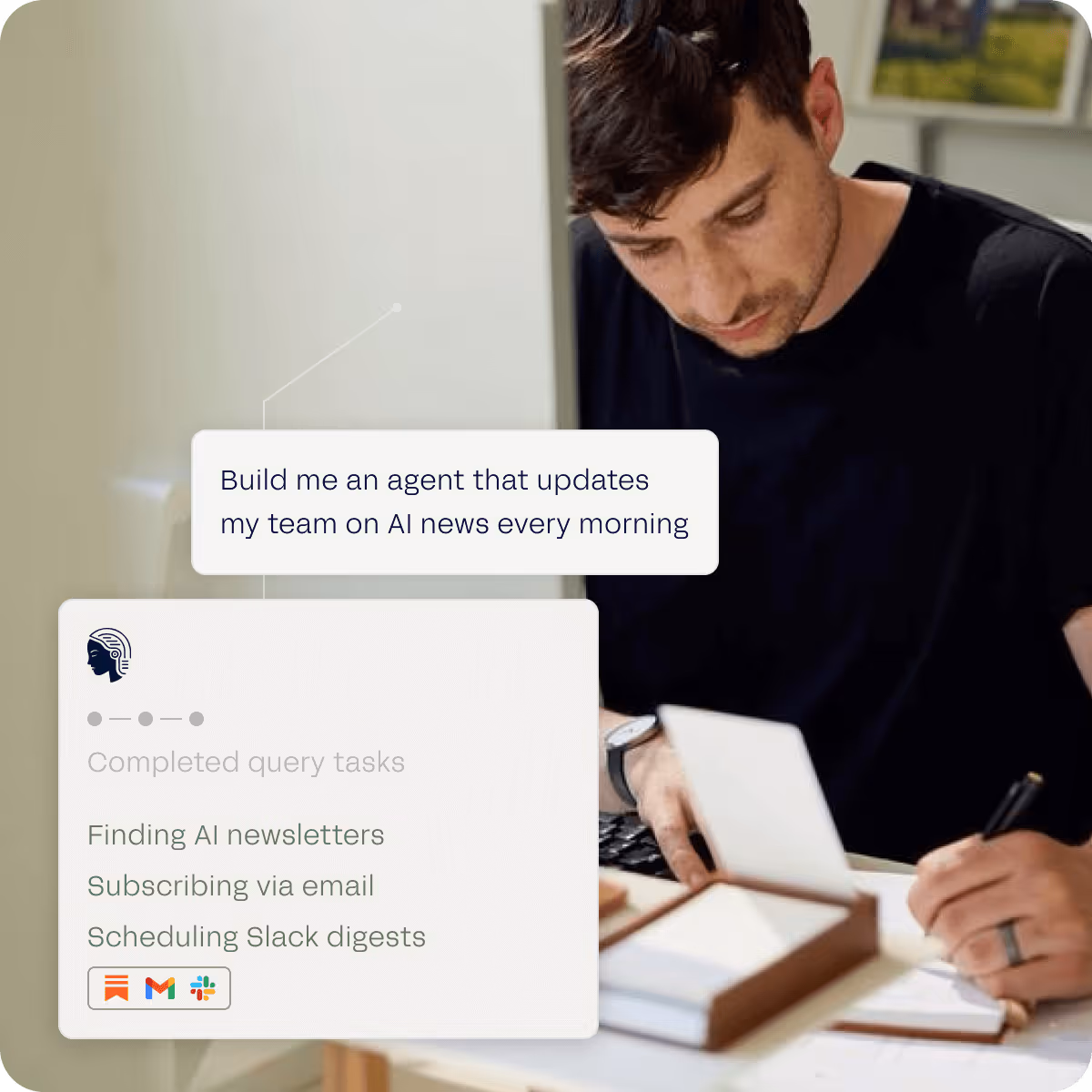 Salesforce data reporting interface showing a chatbot message about a high-performing assistant setup, a bar chart of top assistants, a list of top assistants roles, and a revenue pie chart.