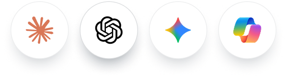 Four circular icons with abstract logos arranged horizontally on a white background.