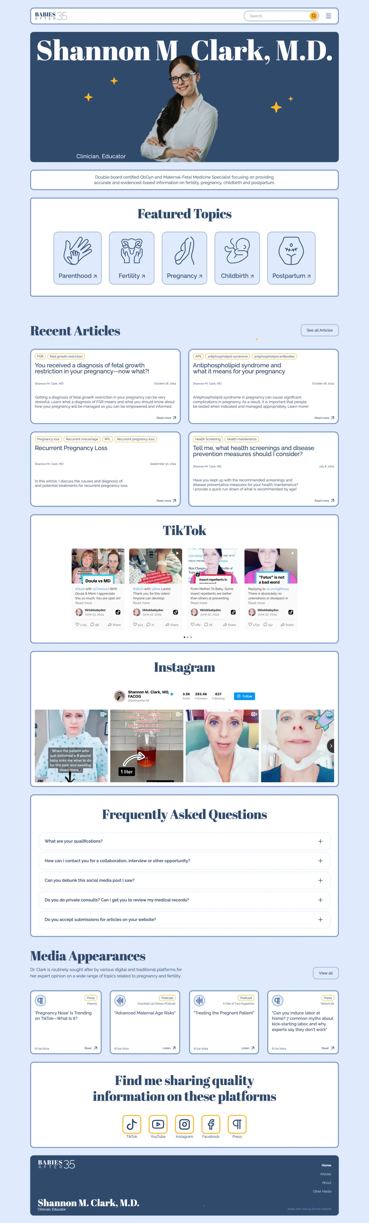 A screenshot of the homepage of the Babies After 35 website.