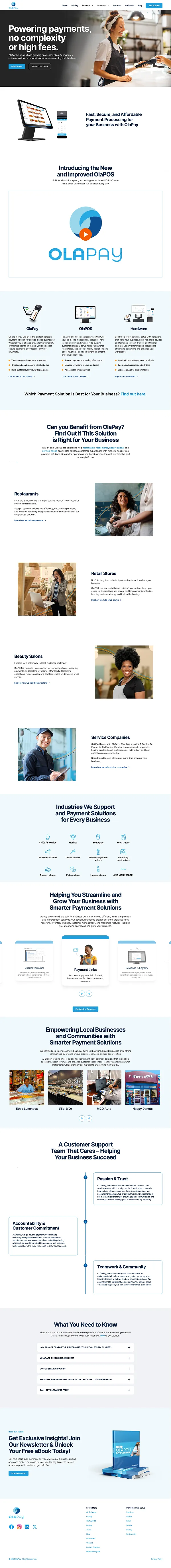 A screenshot of the homepage of the OlaPay website.