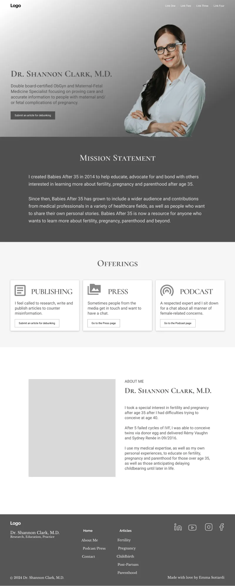 A wireframe created for the Babies After 35 website.