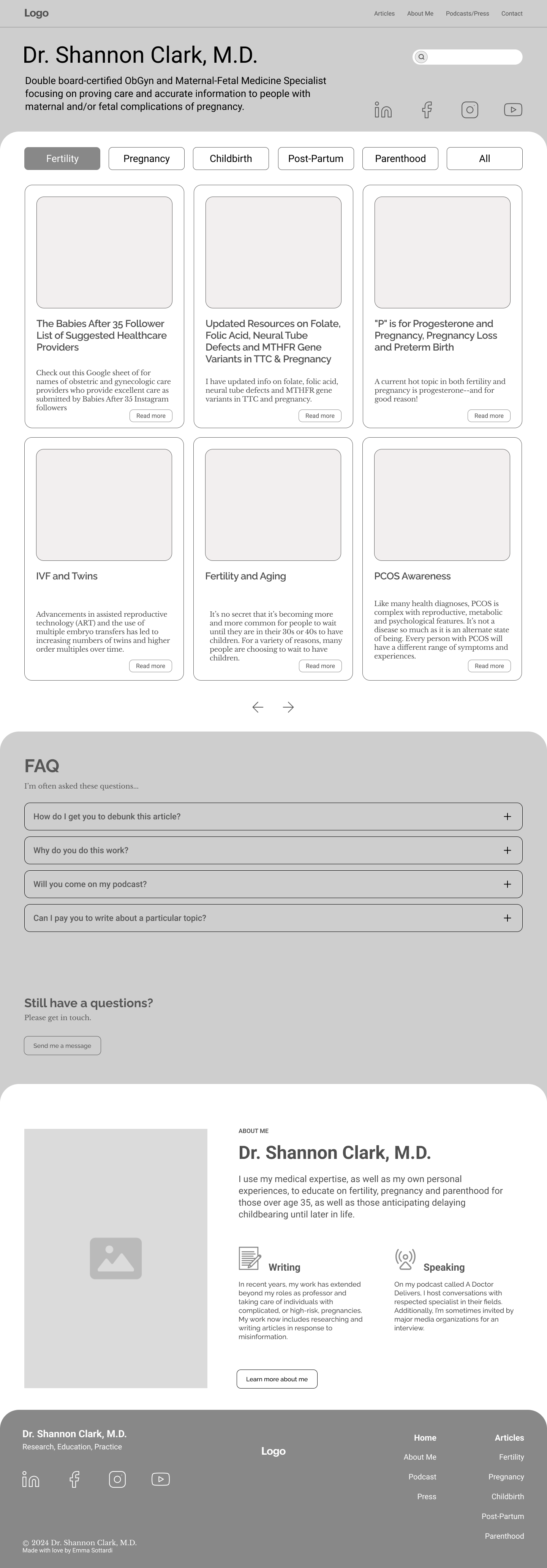 A wireframe created for the Babies After 35 website. 