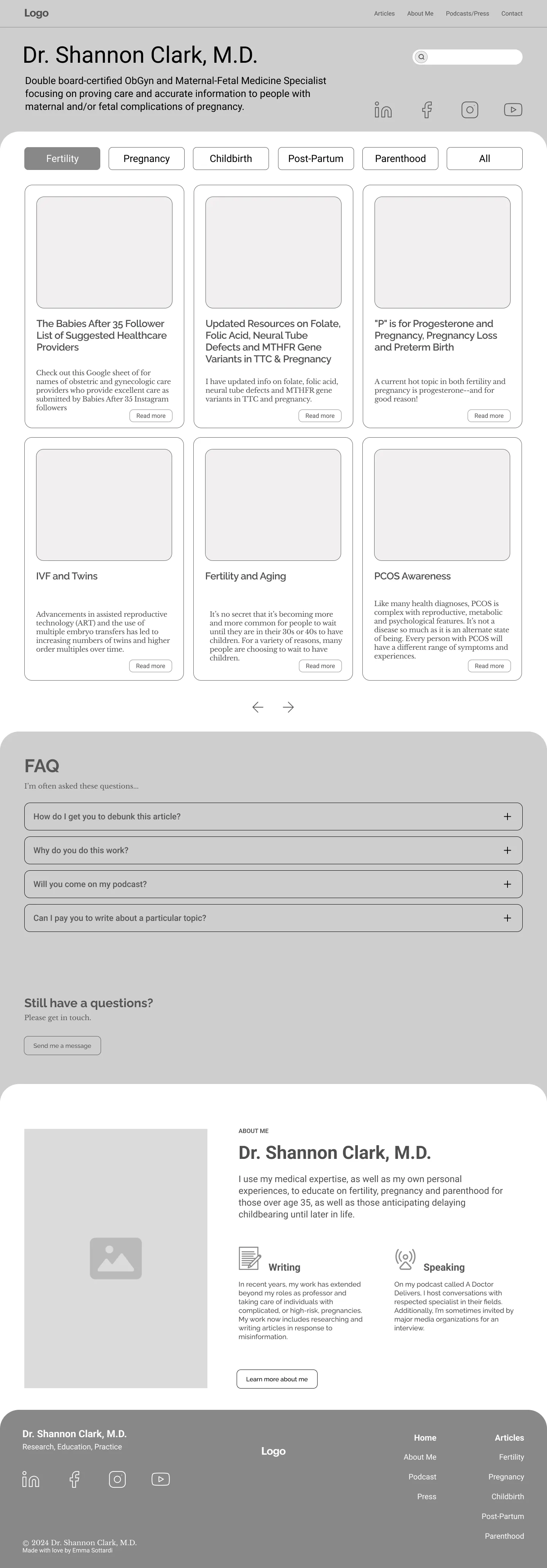 A wireframe created for the Babies After 35 website.