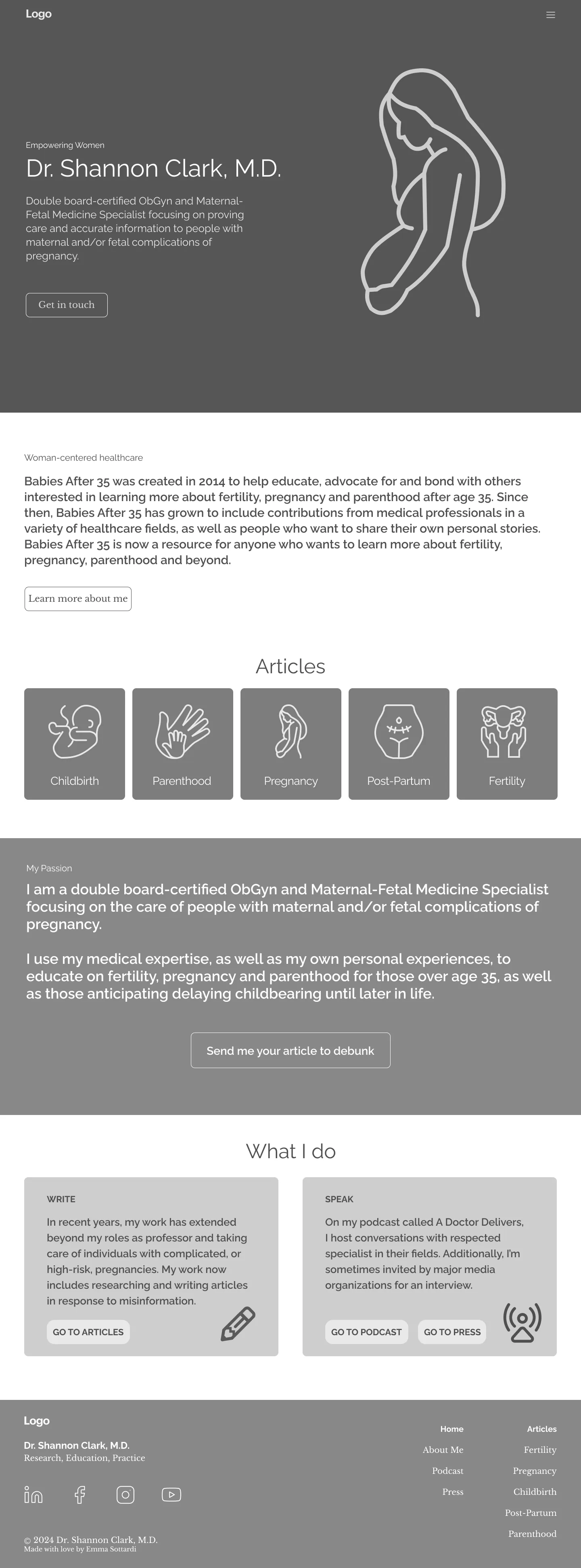 A wireframe created for the Babies After 35 website.