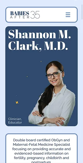 A section of the Babies After 35 website shown via a mobile phone screenshot.