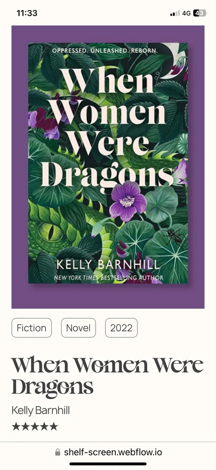 A mobile phone screenshot of one of the sections of the Shelf & Screen website. 