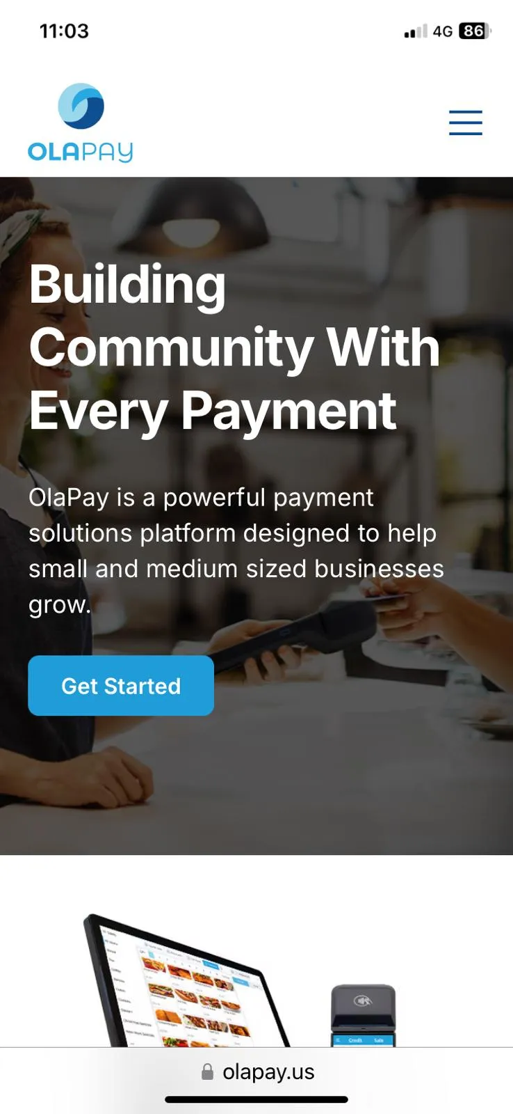 A page of the OlaPay website shown on the mobile phone, 