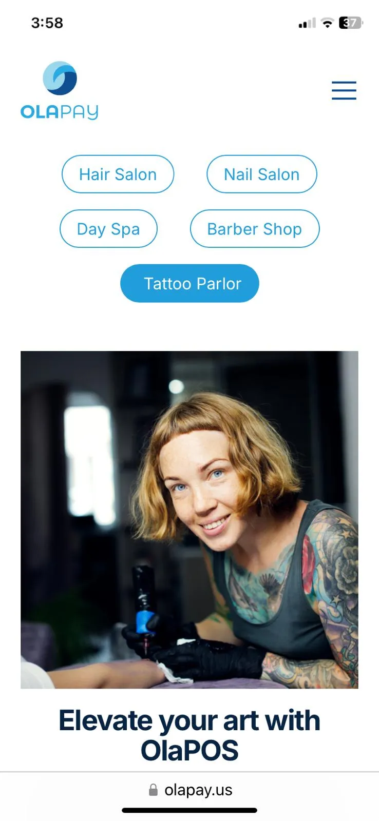 A page of the OlaPay website shown on the mobile phone, 