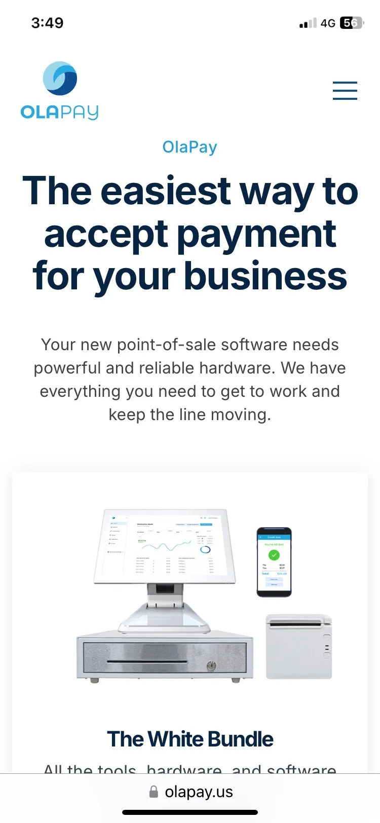 A page of the OlaPay website shown on the mobile phone, 