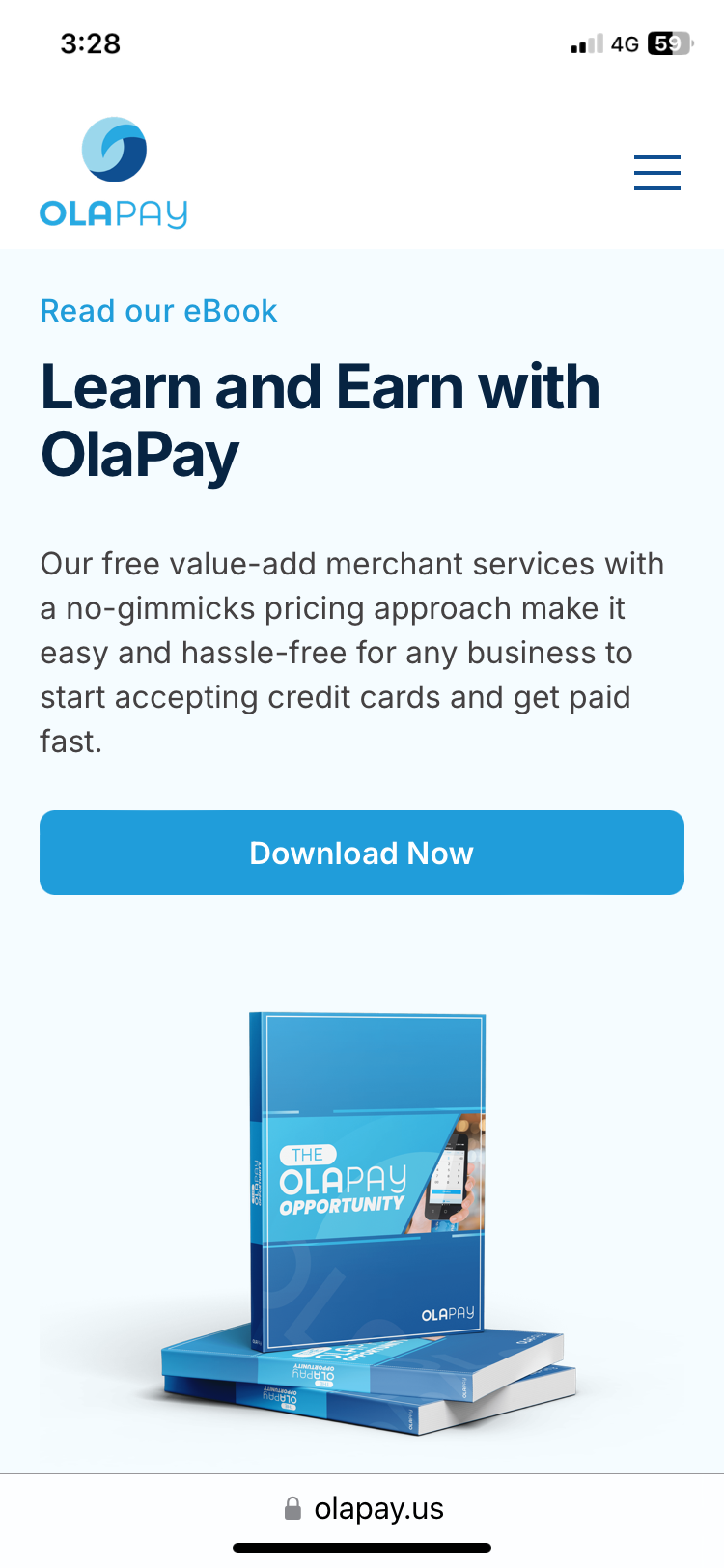A page of the OlaPay website shown on the mobile phone, 