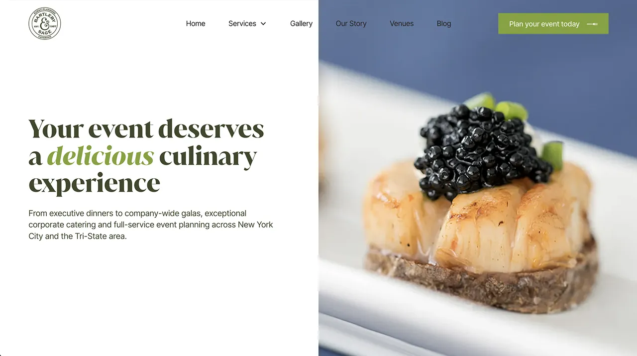The Corporate Events page of the Bartleby & Sage website.