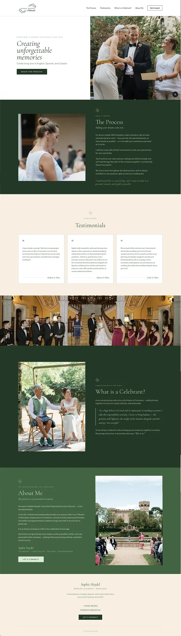 A full-length screenshot of the website of Sophie Heydel, wedding celebrant
