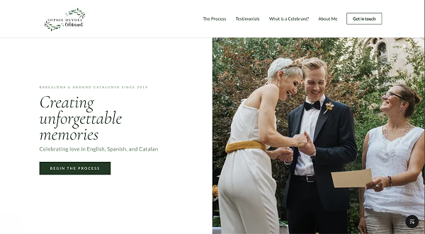A full-length screenshot of the website of Sophie Heydel, wedding celebrant