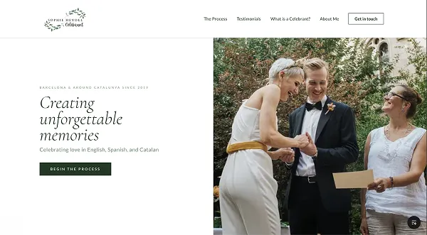 A full-length screenshot of the website of Sophie Heydel, wedding celebrant