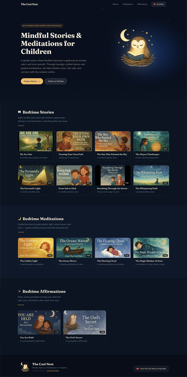 The homepage of the Cozi Nest website.