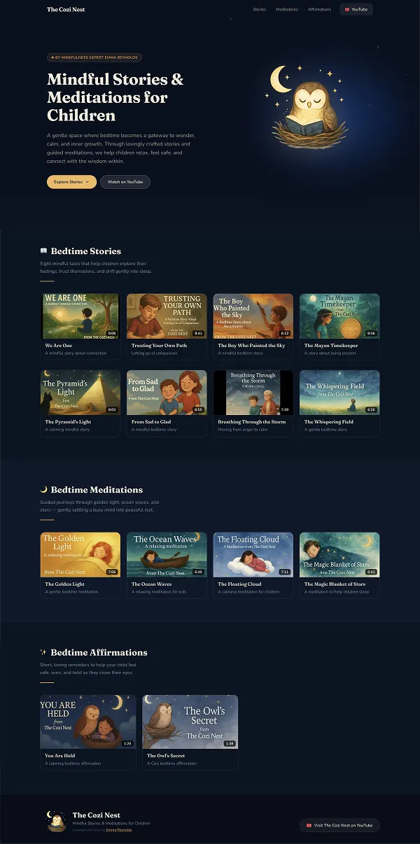 The homepage of the Cozi Nest website.