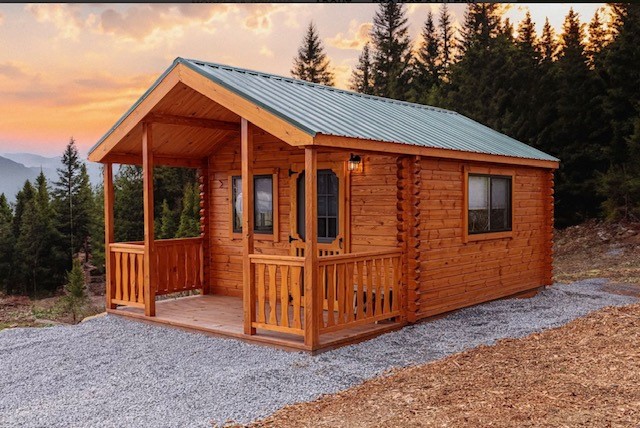 image of cabin exterior (photography) (for a music studio)