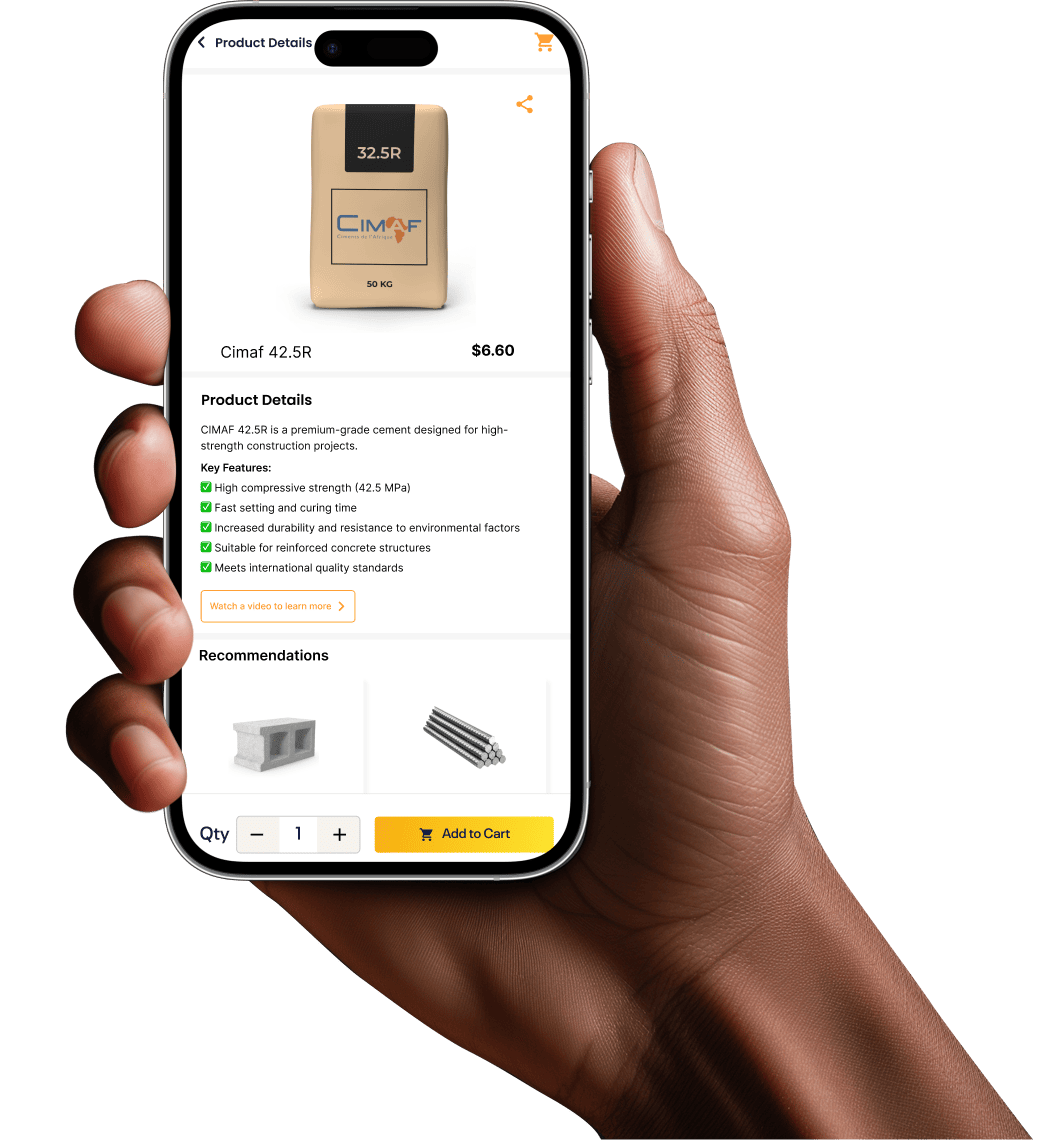 a picture of a hand holding up a phone showing the product details on the frema app