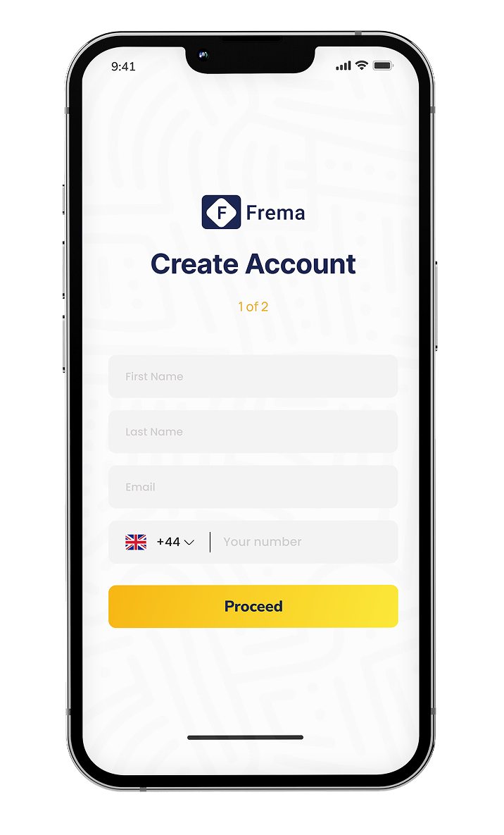 une maquette de la page d'inscription de l'application frema