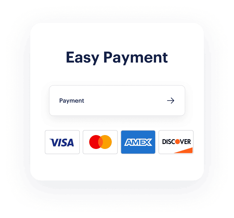 une maquette des différents moyens de paiement acceptés, comprenant les logos visa, mastercard, amex et discover