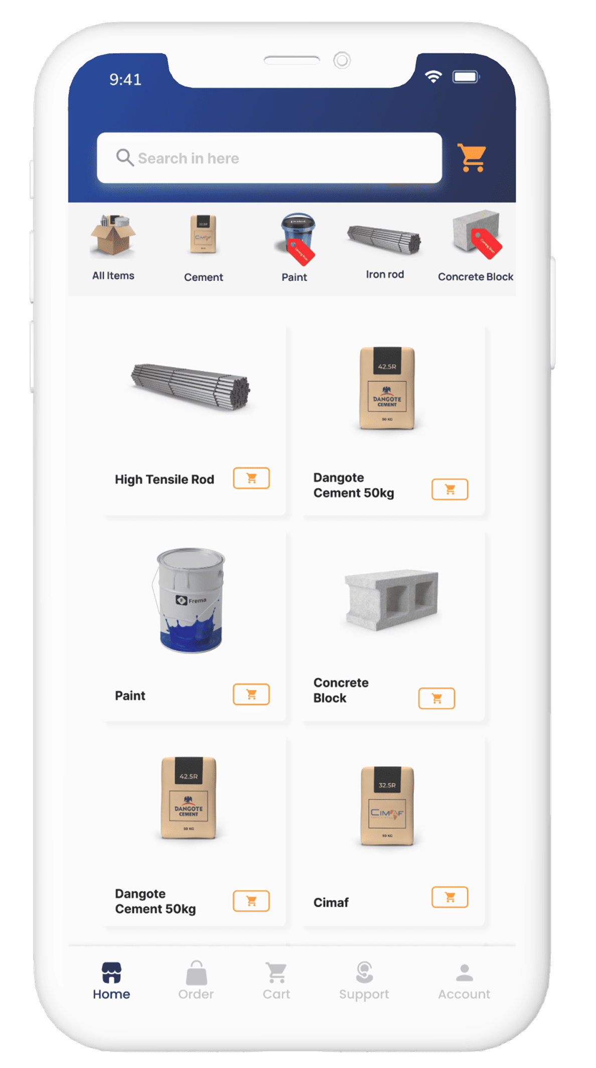 a picture of the frema app product page showing different building materials