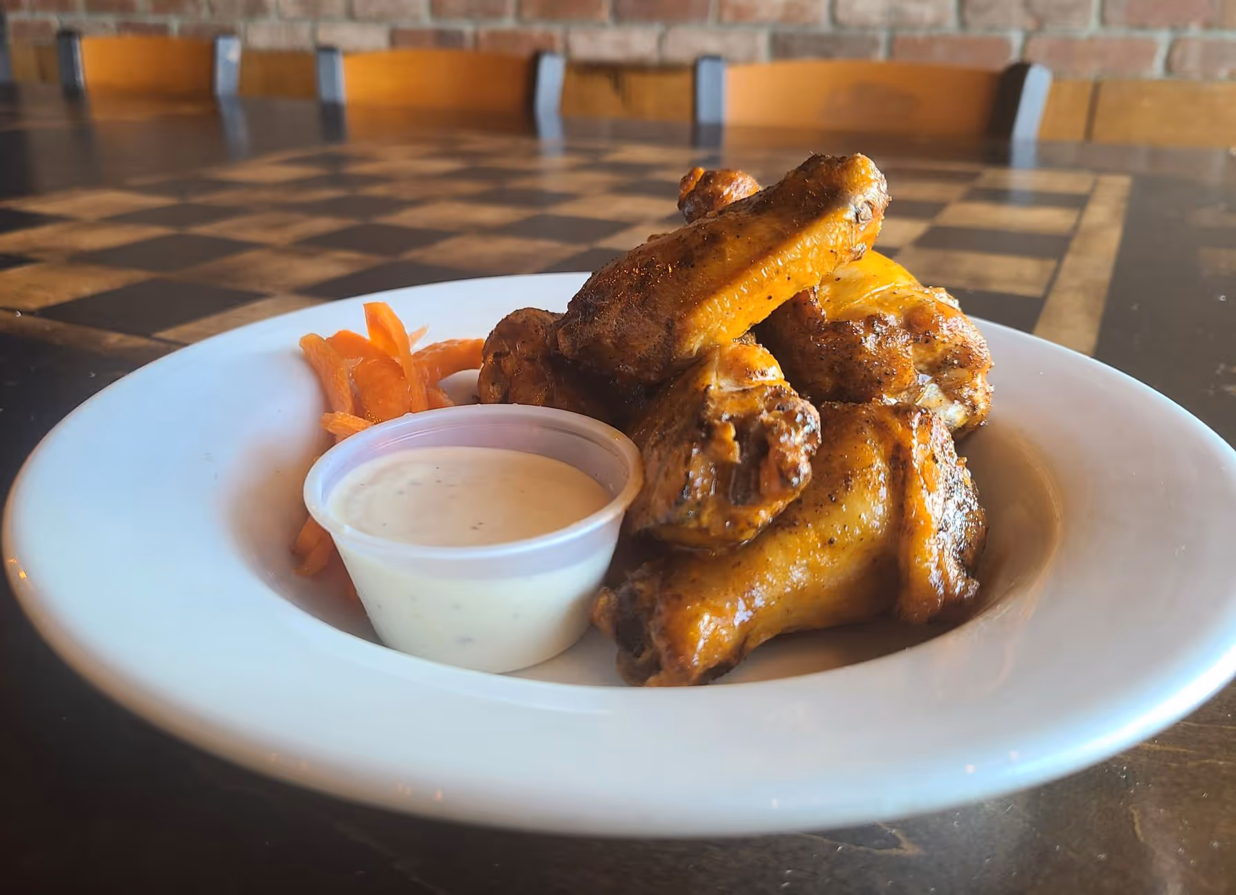 wings with ranch and carrots on the side