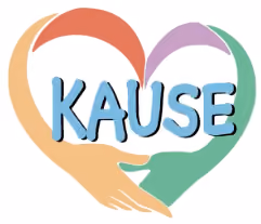 KAUSE logo with hands in the shape of a heart embracing each other.