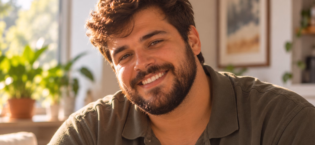 Homem sorrindo em casa