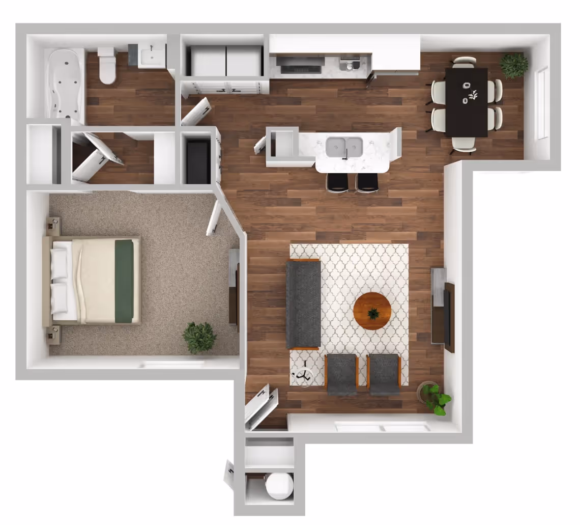 1x1 floor plan layout