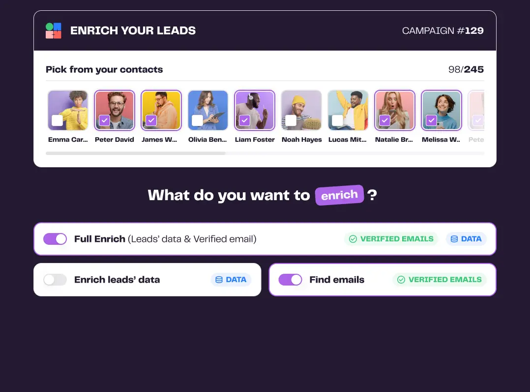 Choose what you want to enrich (LinkedIn, emails, phones...)